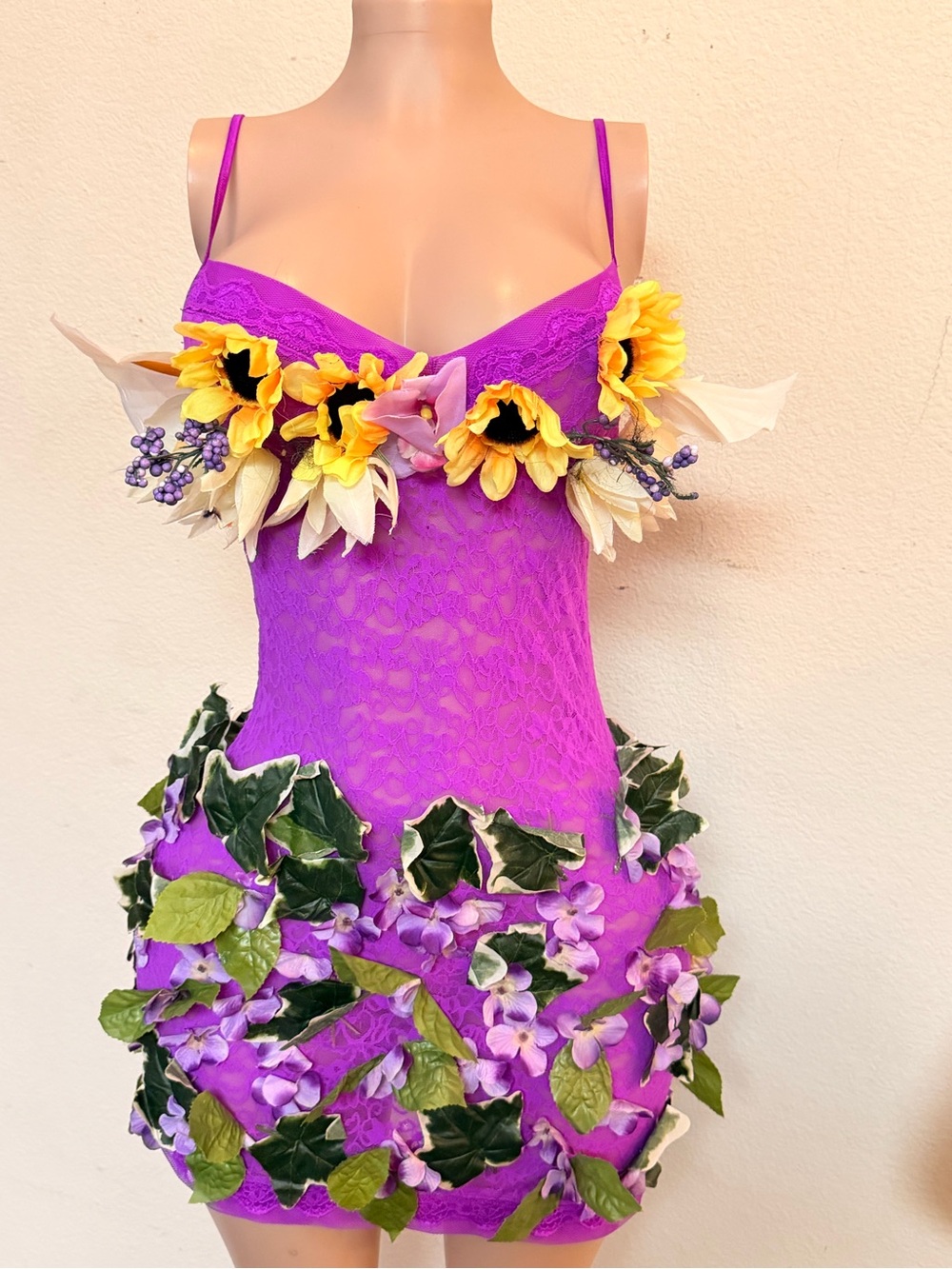 Victoria's Secret Purple Lace Mini Dress with Sunflower Trim